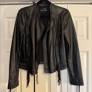 Express black leather jacket with fringe